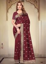 Vichitra Blooming Maroon Wedding Wear Embroidery Work Saree